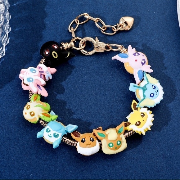 Gold Plated Pokémon Eeveelution Themed Charm Bracelet Adjustable Sizing Design - Picture 6 of 8
